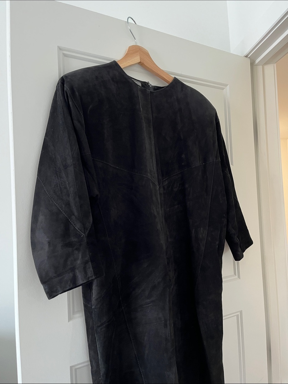 First in Leather Genuine Black Suede Dress Minimalist Structured Style Size 8 - Picture 3 of 10